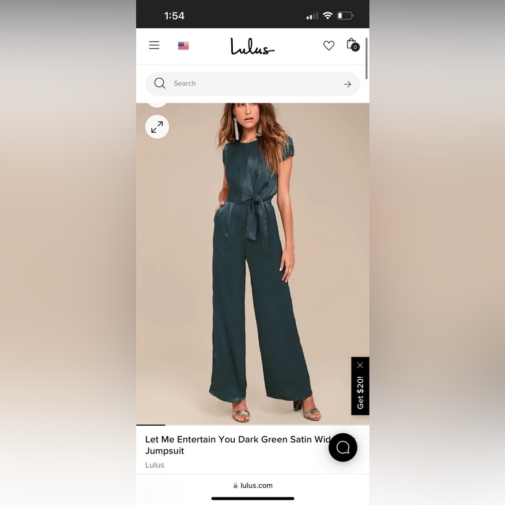Lulu’s Let me Entertain you, Wide leg Jumpsuit, Dark Green, Size Small